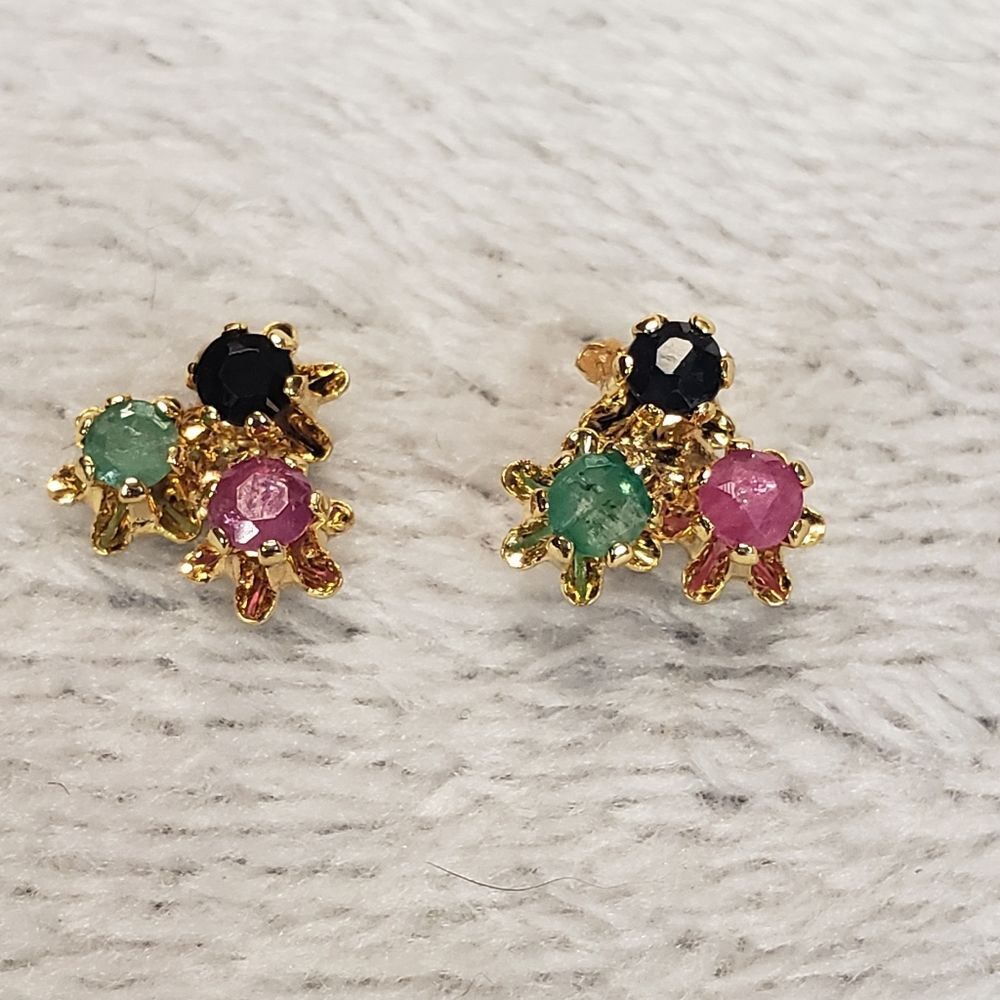 Multi Gemstone Earrings and Rings, Black, Red, Green